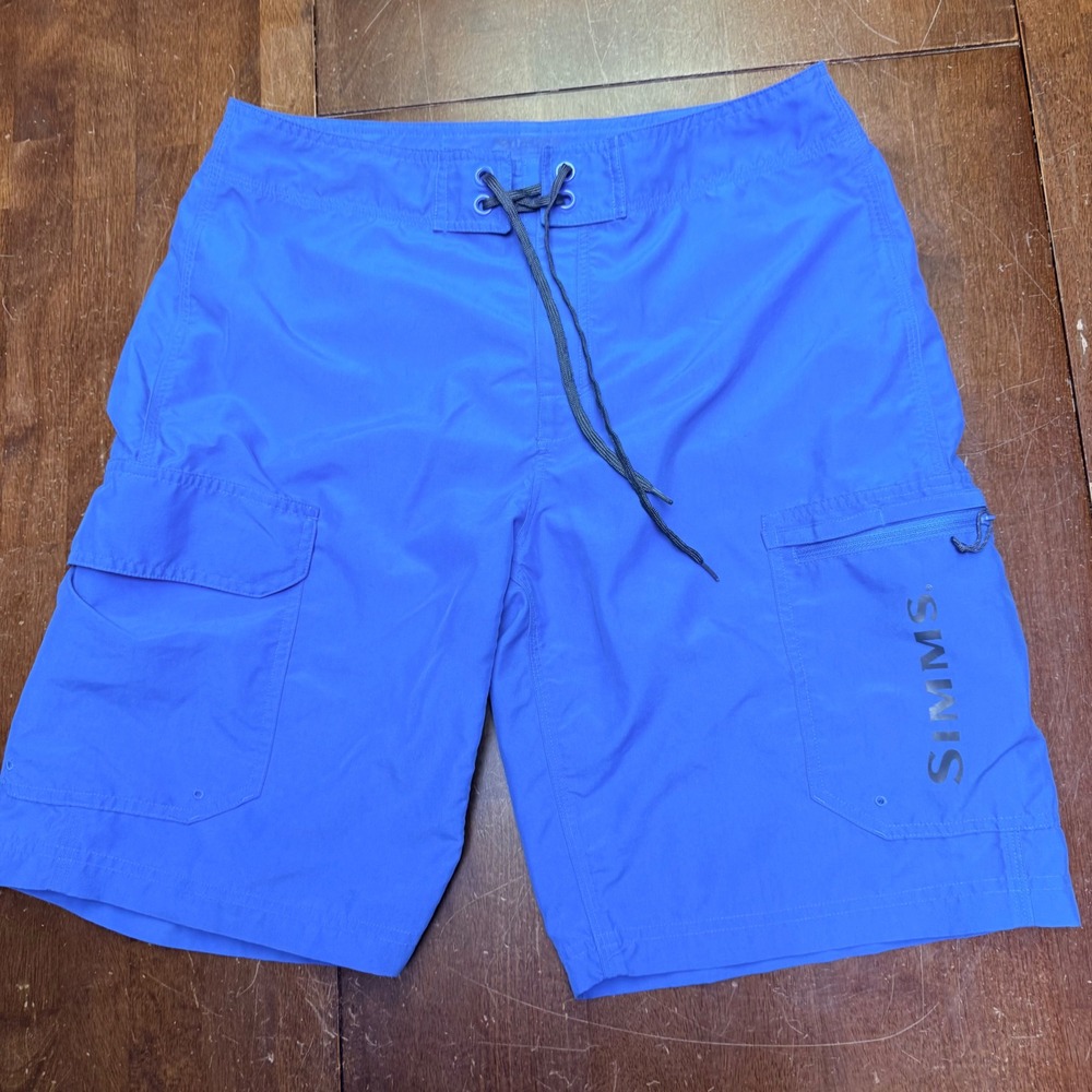 Simms Solarflex Board Shorts Mens 32 Blue Cargo Fishing Performance Water Shorts